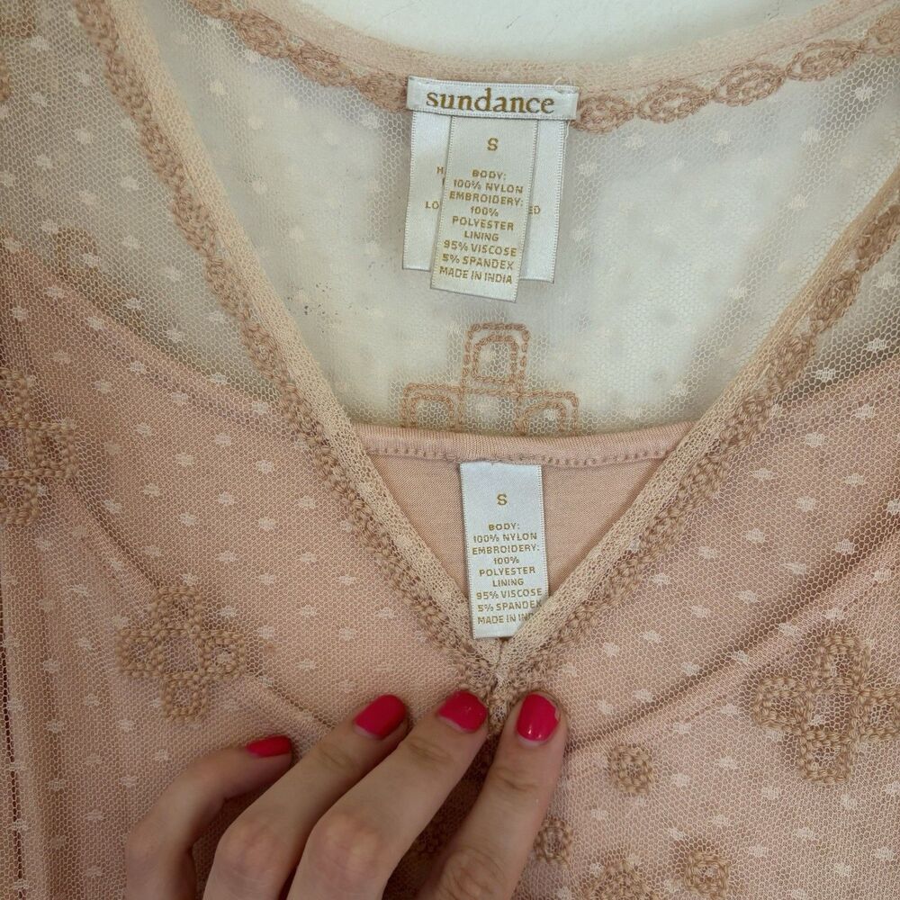 Sundance Midi Dress Pink Blush Lace Fairy Embroidered S Boho Gauzy Girly‎ - Picture 5 of 9